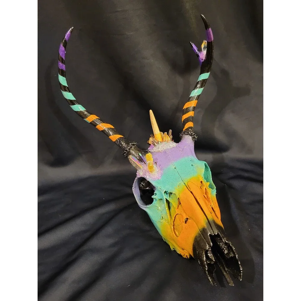 Deer Skull Oddity with crystals. Real animal skulls, Painted Animal Skull, Taxid